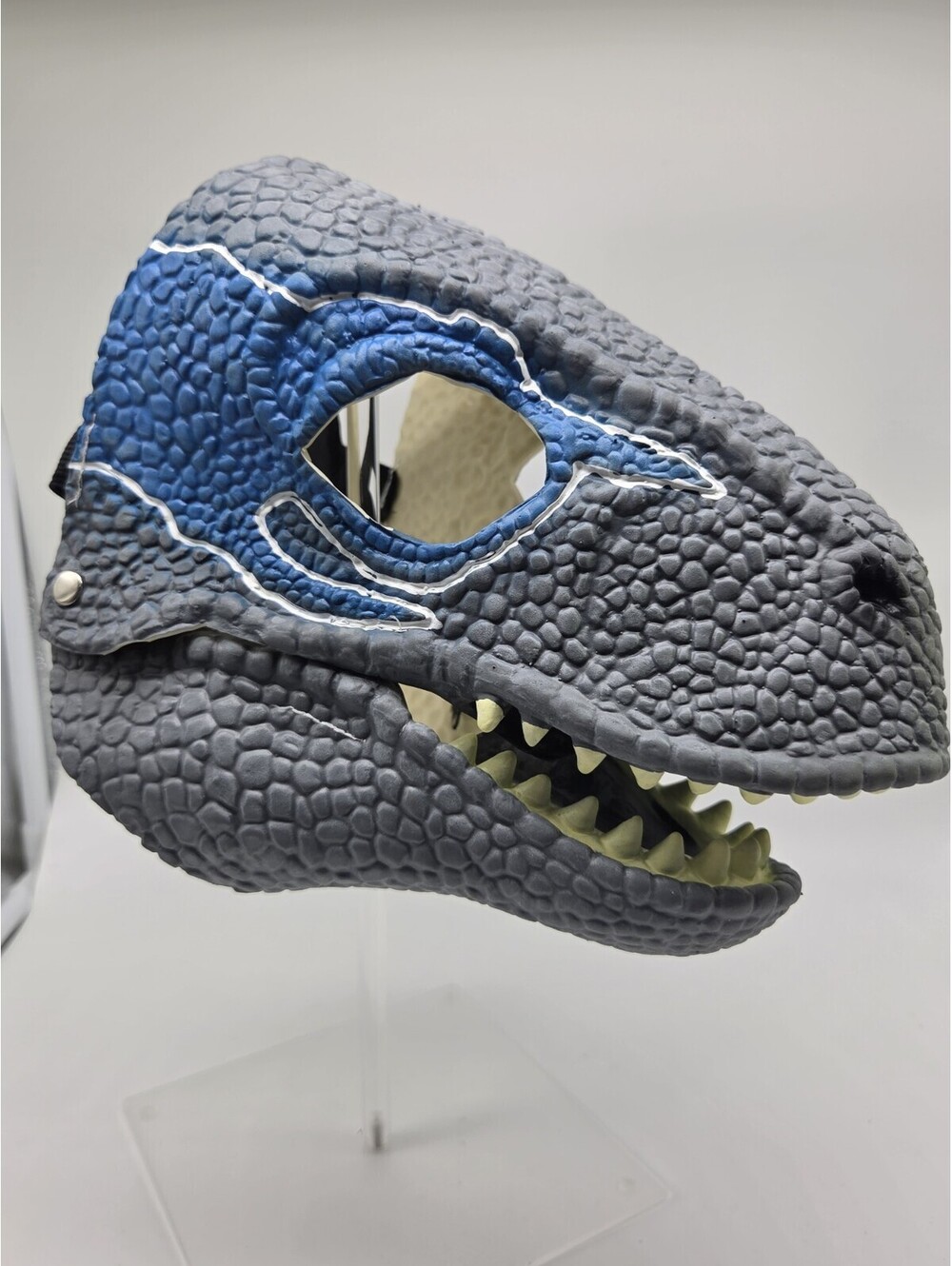 Jurassic Park Velociraptor Blue Dinosaur Latex Mask with Opening Moving Jaw